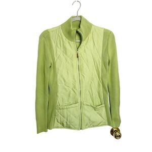 J. McLaughlin Quilted Sweater Jacket Silk Lime Green Size Small